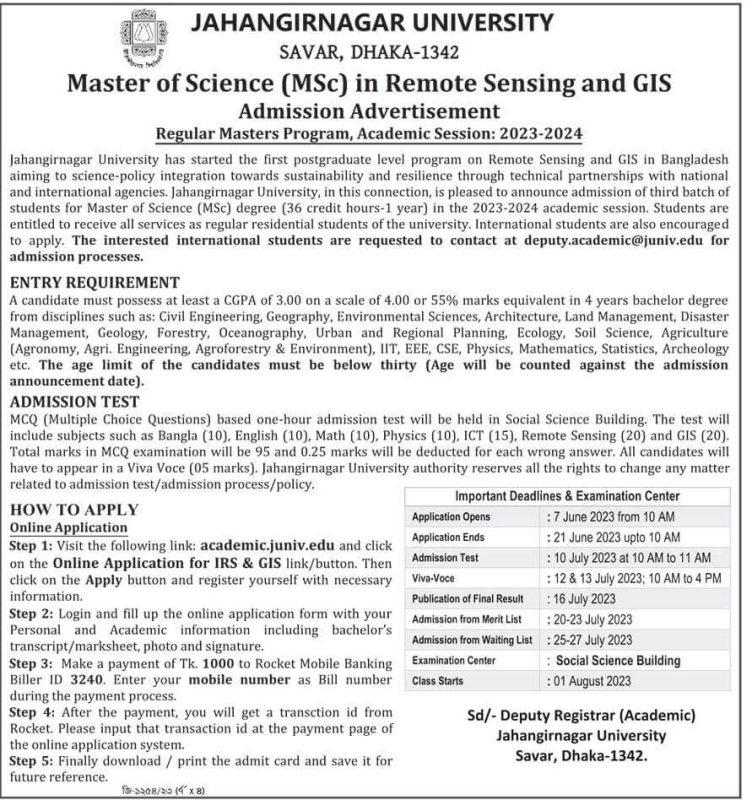 JU MSc In Remote Sensing & GIS 2024 Apply Begin In June