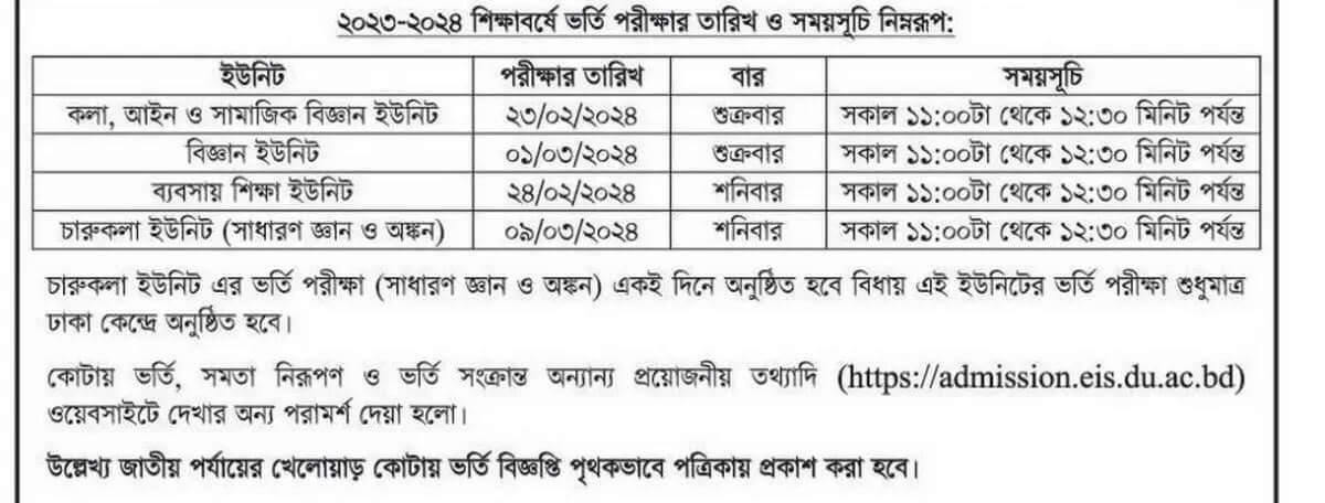 All Public University Admission Circulars, Test Dates 2024