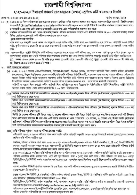 All Public University Admission Circulars Test Dates 2024