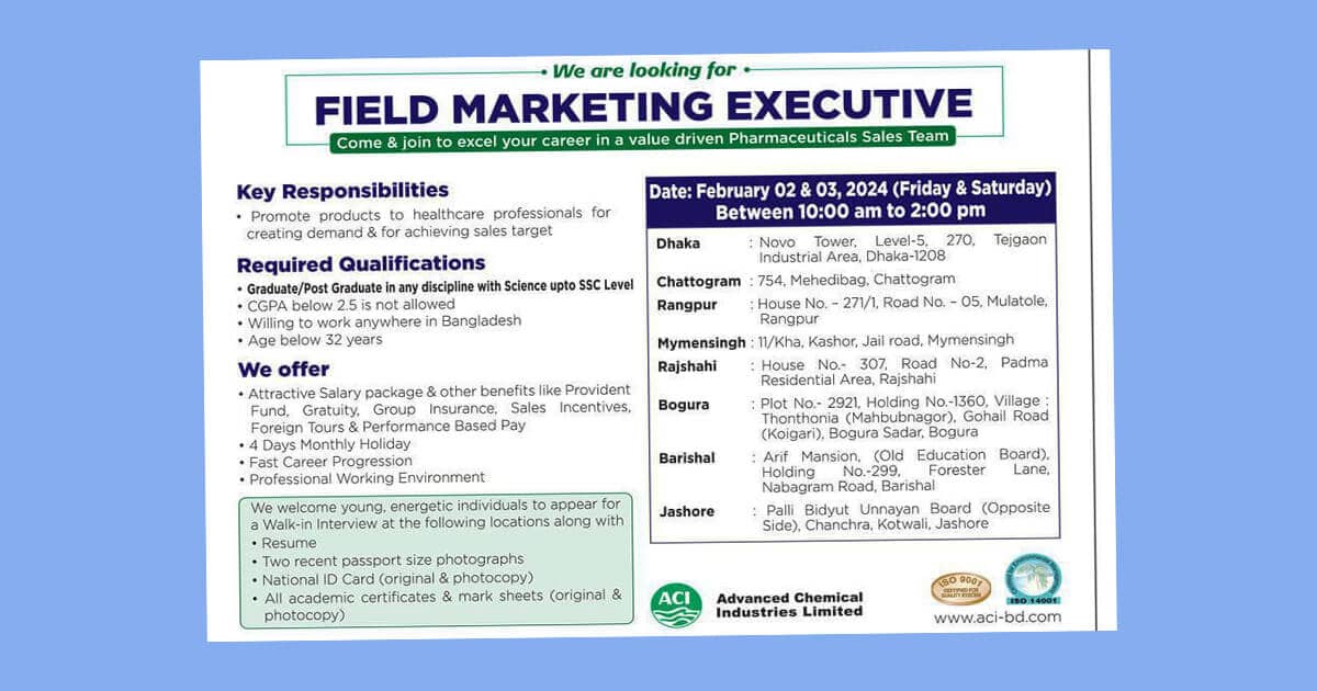 Career with ACI as Field Marketing Executive