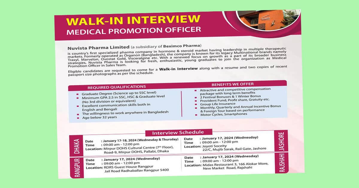 Career with Nuvista Pharma Ltd As Medical Promotion Officer