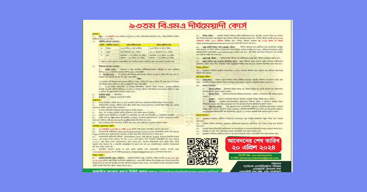 Career with Bangladesh Armed Forces Under BMA Long Course