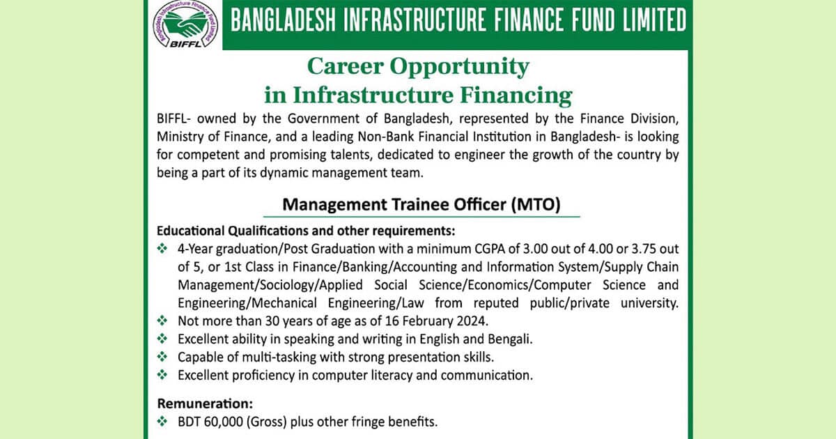 Career with Bangladesh Infrastructure Finance Fund Ltd As MTO