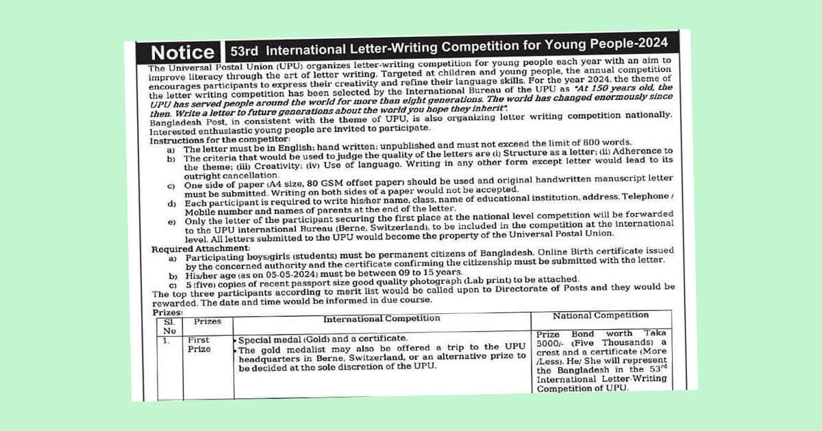 Universal Postal Union Int. Letter Writing Contest 2024