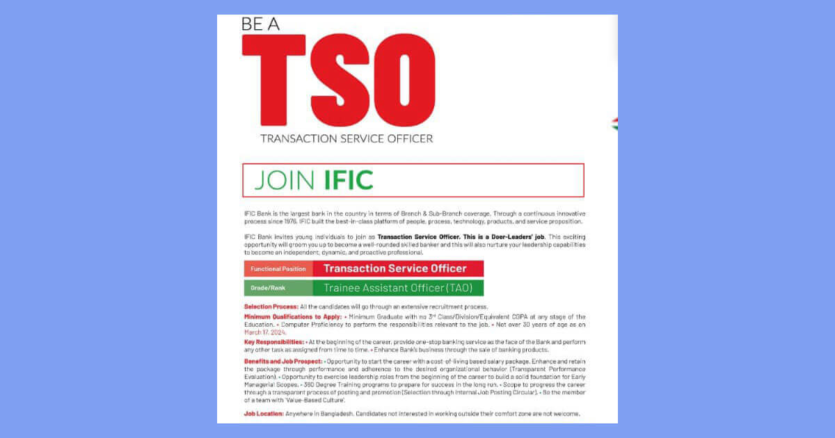Career with IFIC As Transaction Service Officer